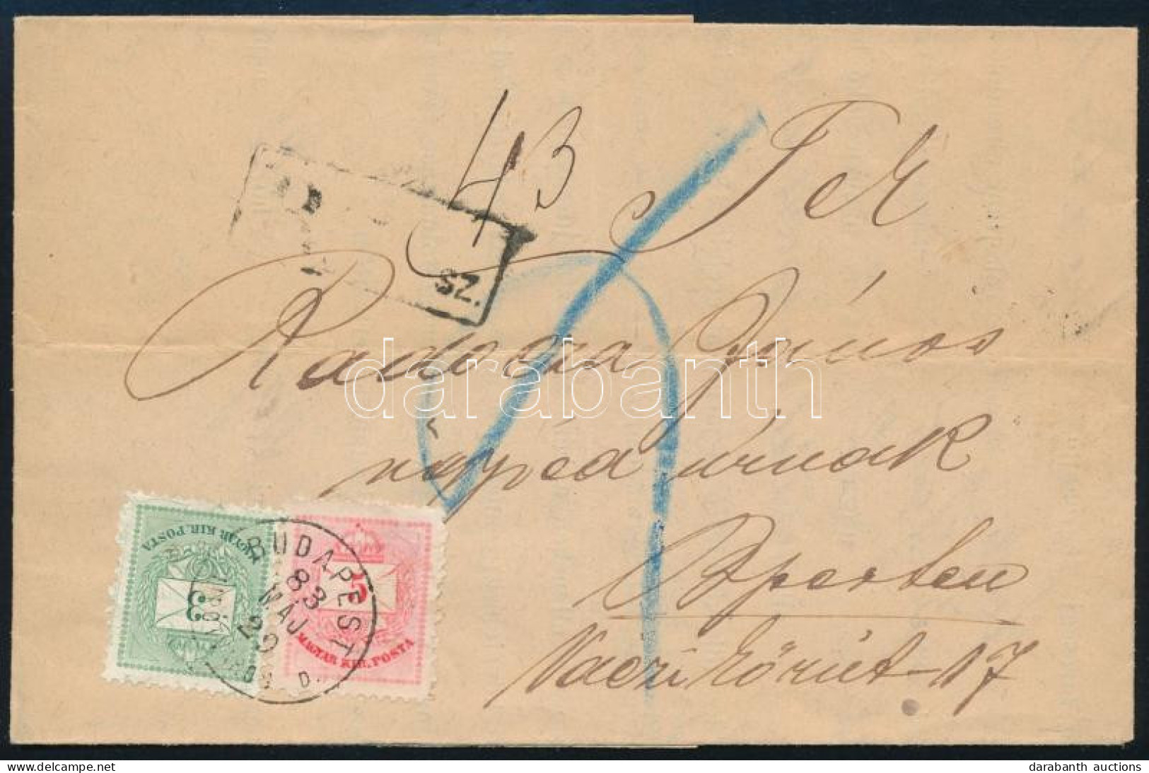 1883 Utánvésett Színes Számú 3kr + 5kr Helyi Ajánlott Levélen - Other & Unclassified