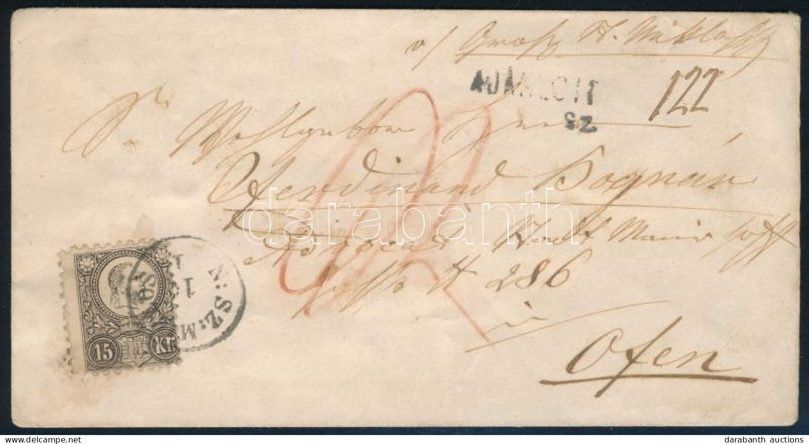 1873 Képbe Fogazott Feketés Barna Réznyomat 15kr Ajánlott Levélen "N:SZ:MIKLÓS" - Ofen - Other & Unclassified