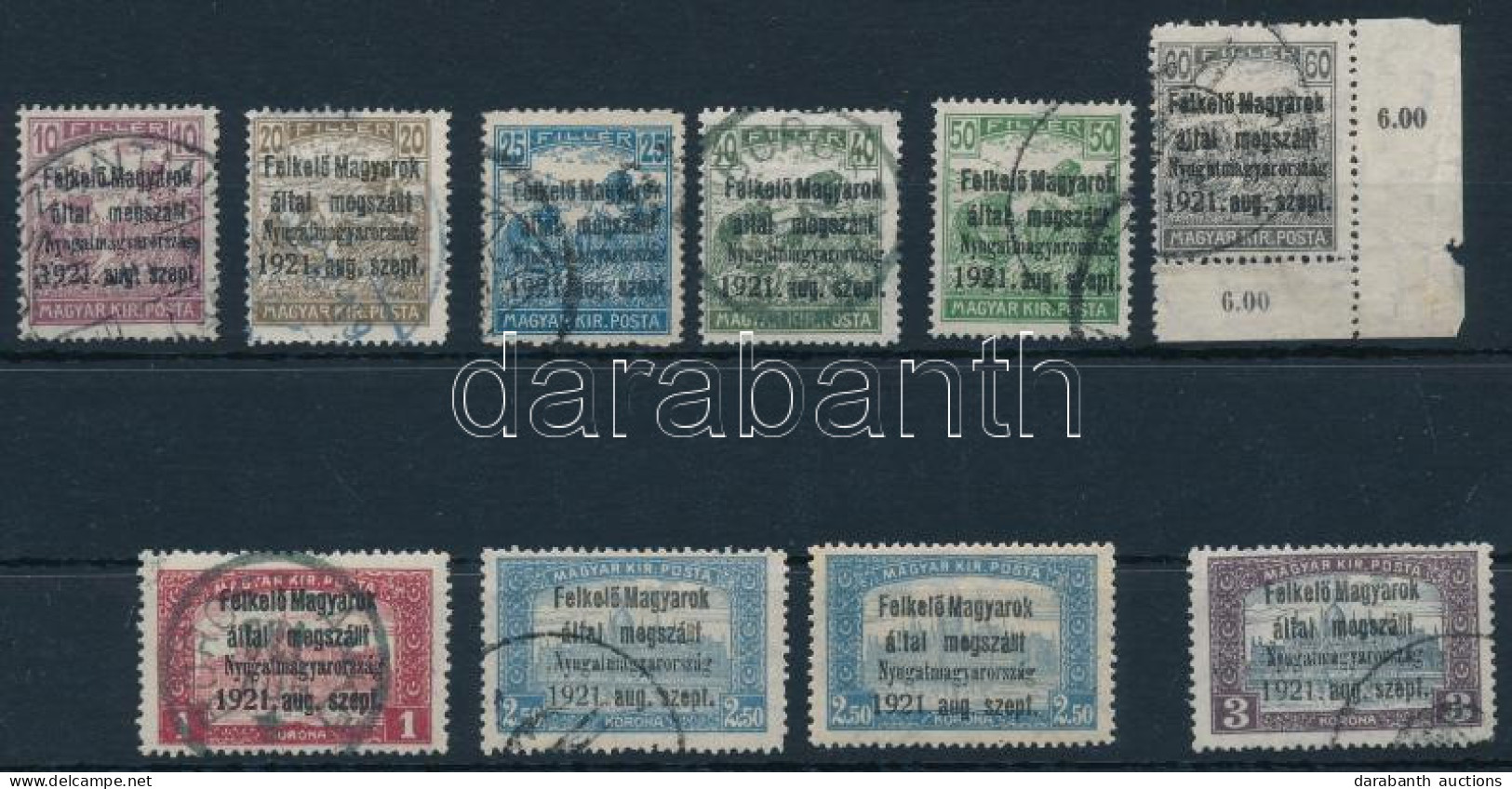 **, O Nyugat-Magyarország I. 1921 10 Db Bélyeg, Közte Kocsiposta Bélyegzések / 10 Different Stamps. Bodor Vizsgálójellel - Autres & Non Classés