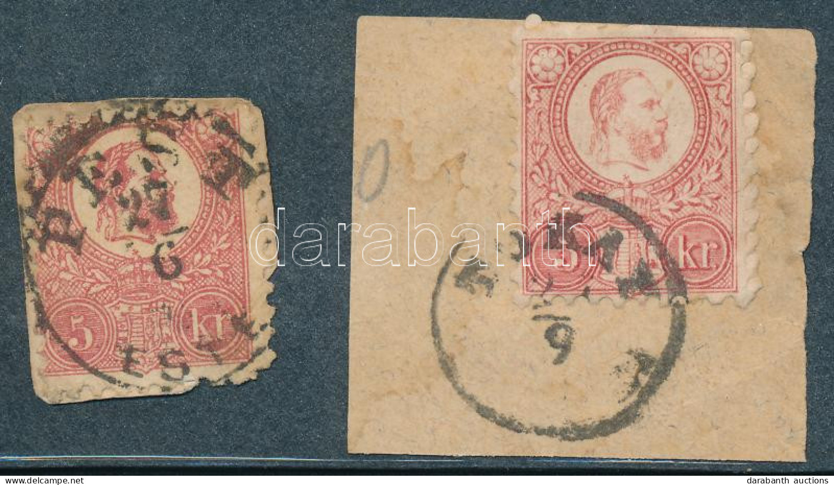 1871 Kőnyomat 5kr (sarokhibás Bélyeg / Corner Fault) "PEST / ESTE" + 1871 Réznyomat 5kr "TOKAY" (11.000) - Other & Unclassified