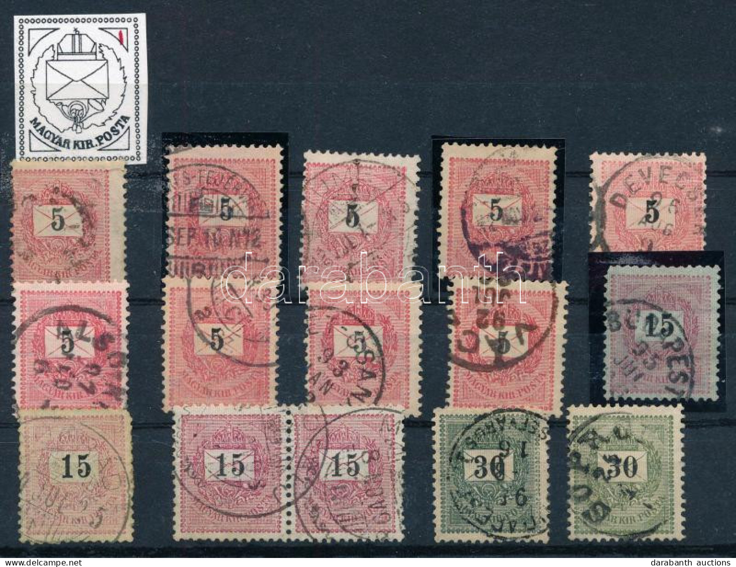 O 1889 9 X 5kr, 4 X 15kr, 2 X 30kr Azonos Lemezhibával: Pálcika A Jobb Felső Háromszögben - Other & Unclassified