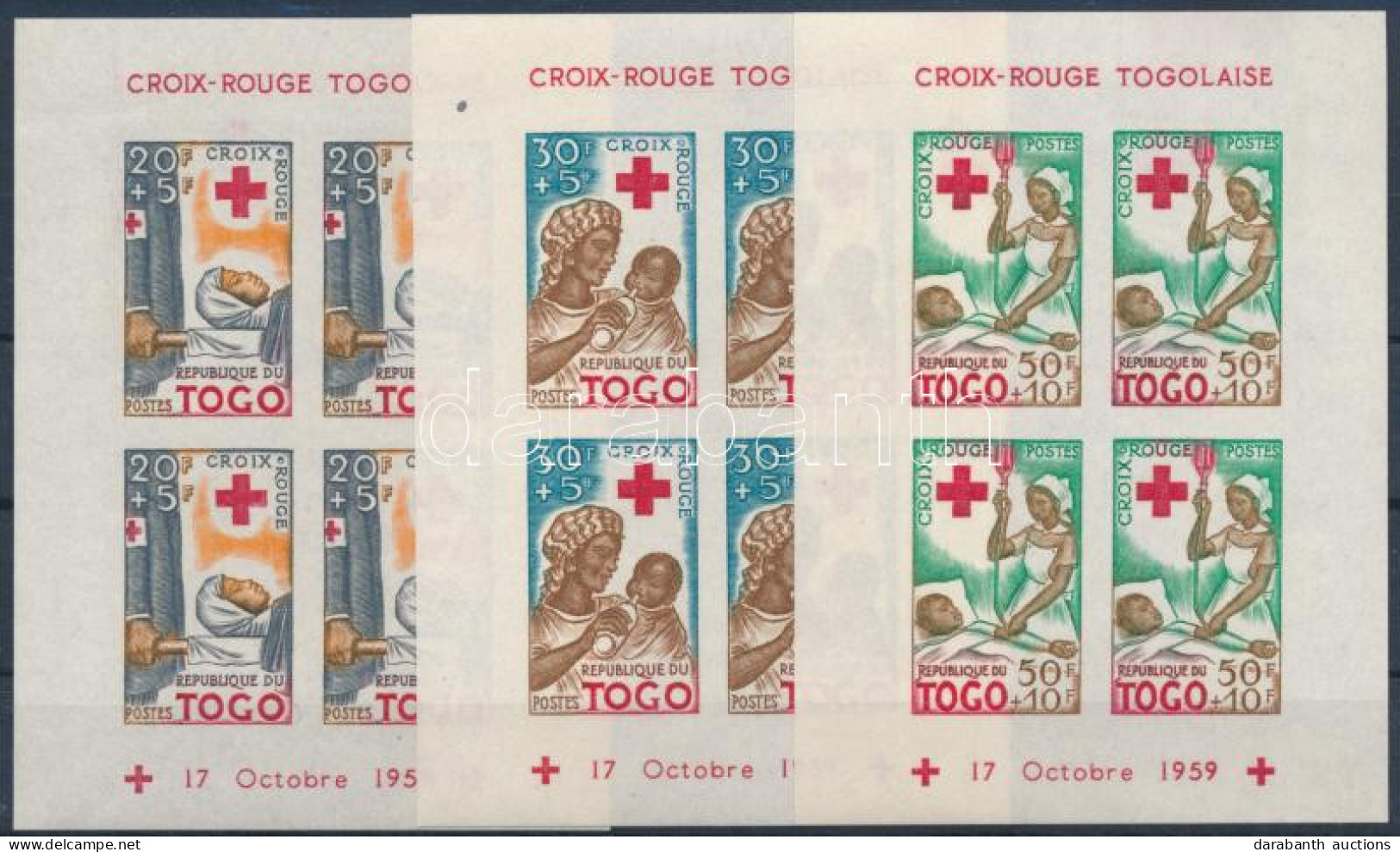 ** Togo 1959 Vöröskereszt Vágott Blokksor Mi Block 2-4 Imperforate (~Mi EUR 110.-) - Otros & Sin Clasificación