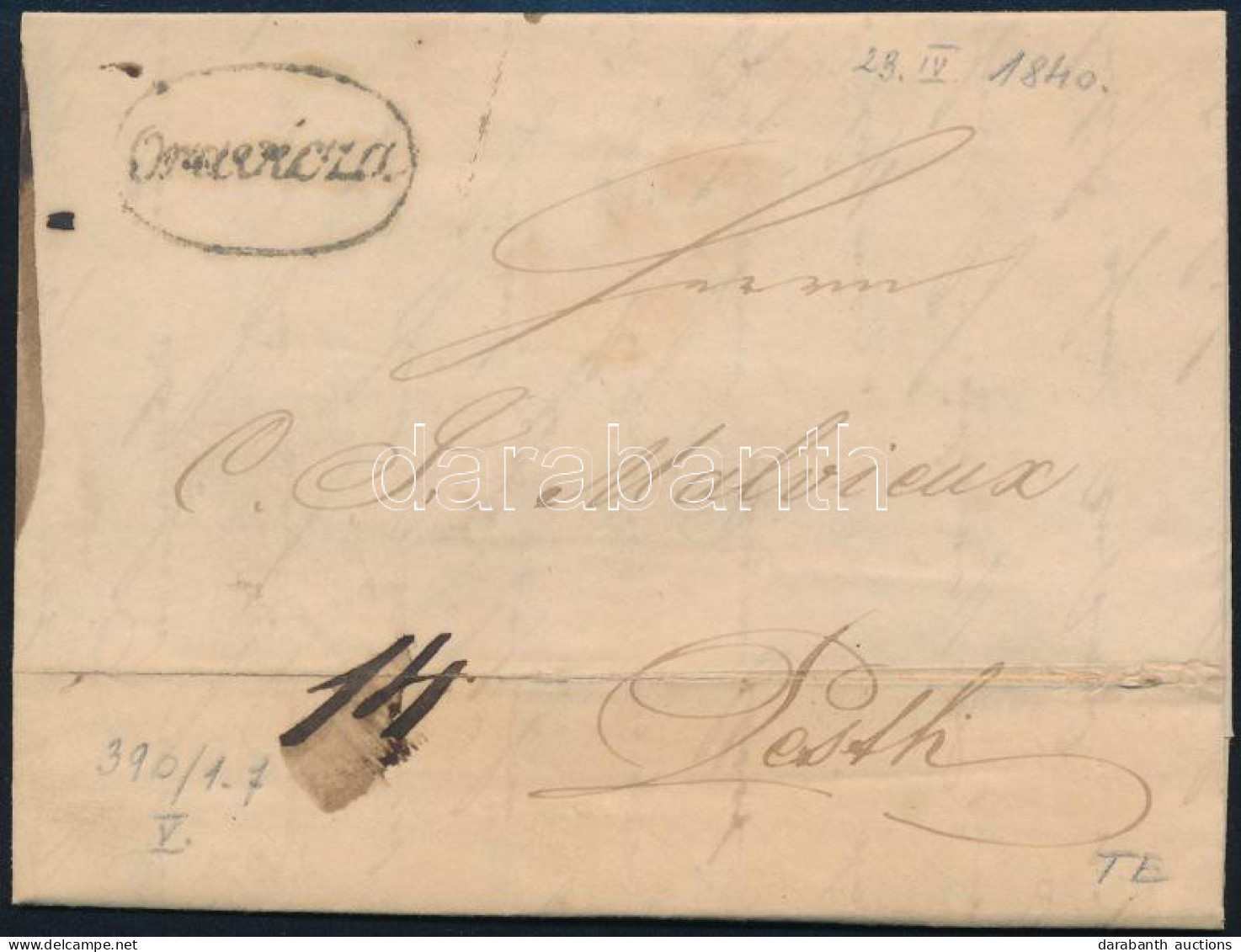 1840 Portós Levél / Unpaid Cover "Oravicza" - Pesth - Otros & Sin Clasificación