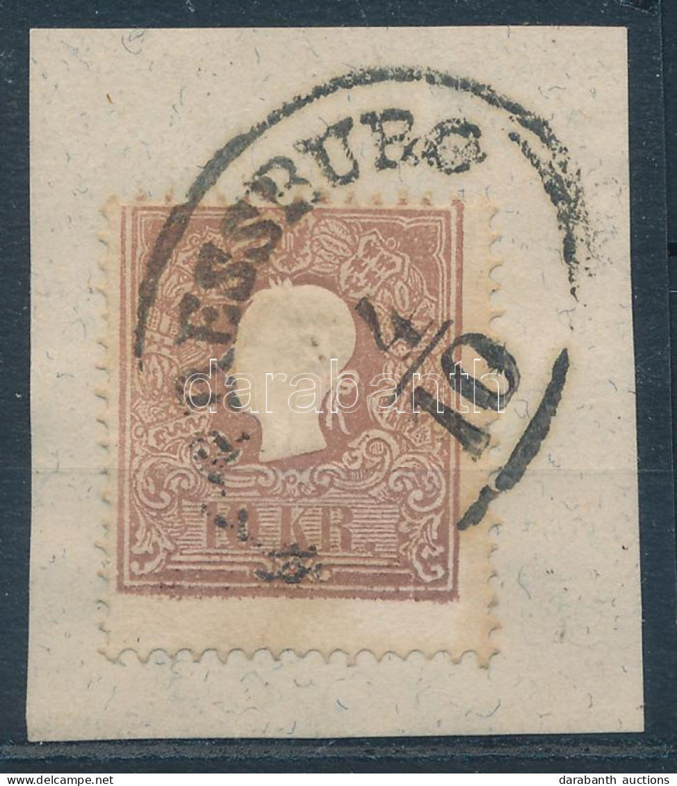 1858 10kr Látványosan Elfogazva, Kivágáson / Shifted Perforation "PRESSBURG" - Sonstige & Ohne Zuordnung