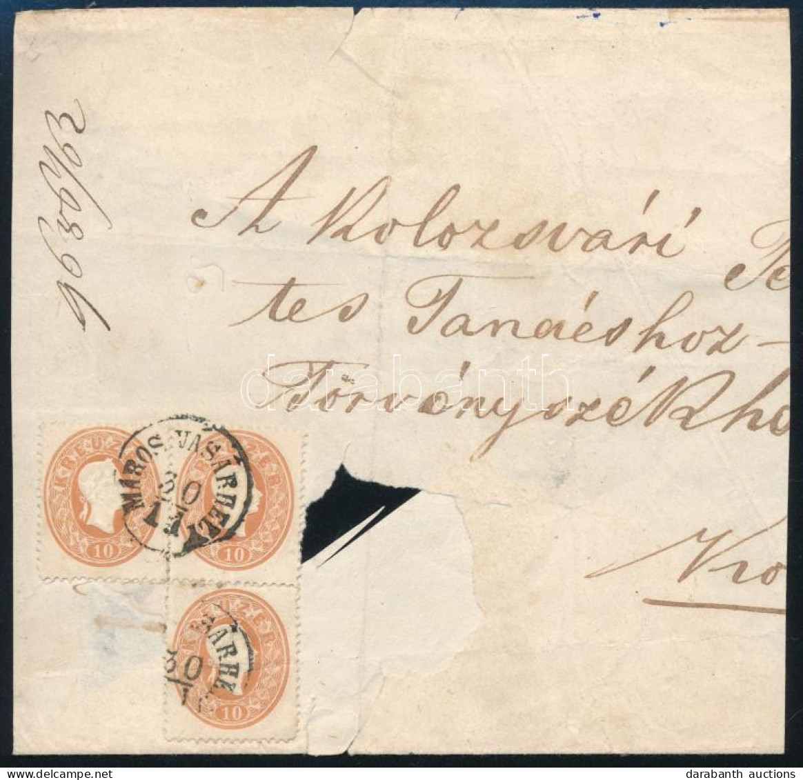 1861 3 X 10kr Nagy Levéldarabon "MAROS VÁSÁRHELY" (sérült, 1 Bélyeg Hiány/ Damaged, 1 Stamp Missing) - Other & Unclassified