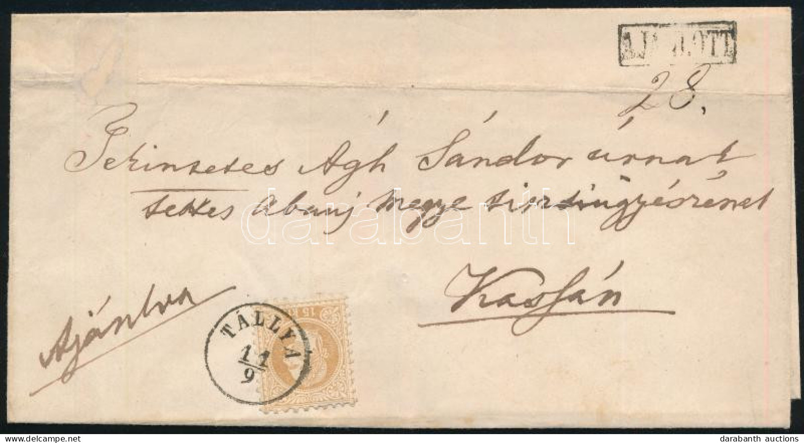 ~1867-1871 15kr "TÁLLYA" - Kassa (12.000) - Other & Unclassified