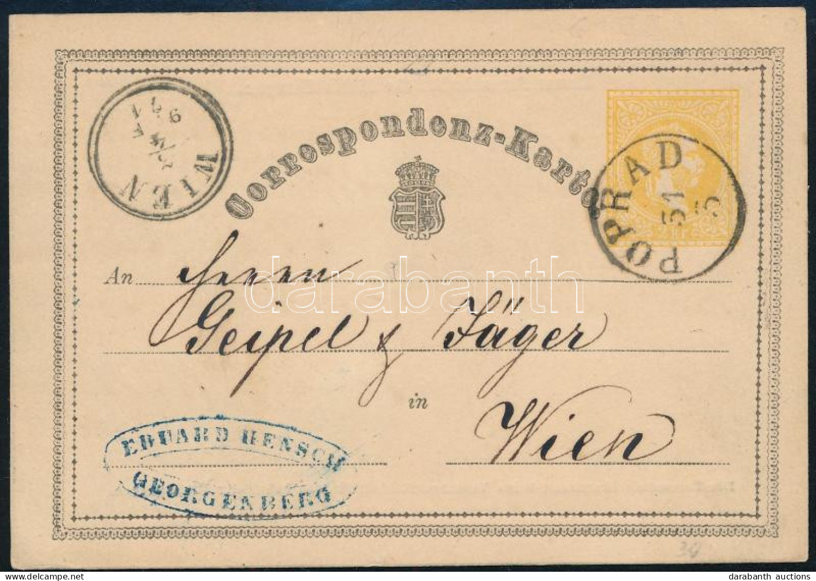 1871 2kr Díjjegyes Levelezőlap "POPRAD" - Wien - Other & Unclassified