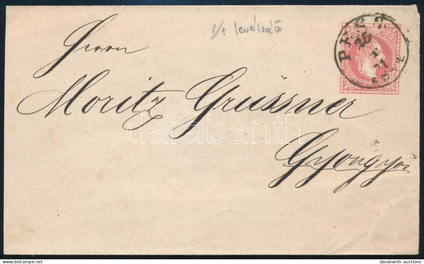 1871 5kr Díjjegyes Boríték Levélzáróval / 5kr PS-cover With Label "PEST / ESTE" - Gyöngyös - Otros & Sin Clasificación