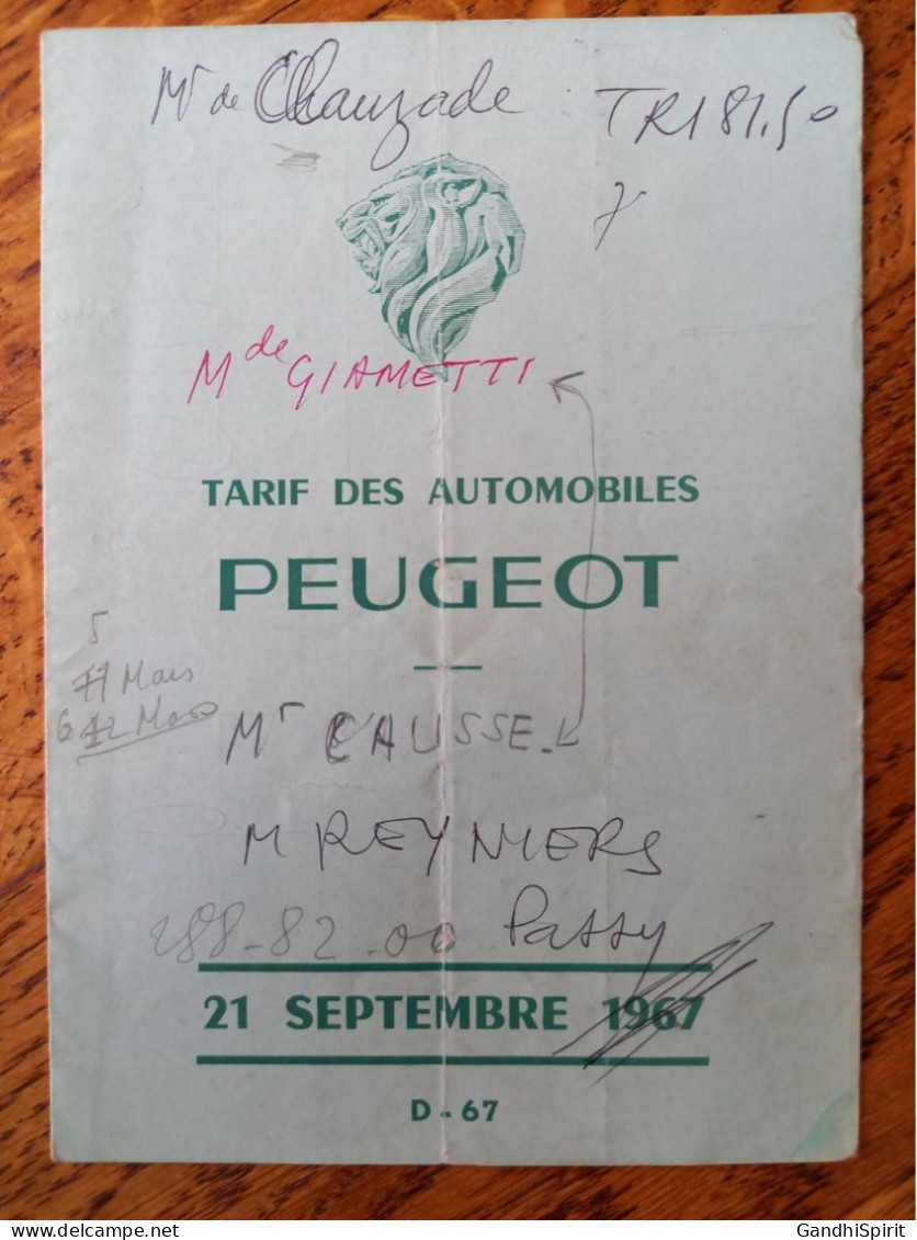 Automobiles Peugeot 204 & 404, J7 - Tarif 1967, Voitures, Ambulances, Utilitaires - Auto's