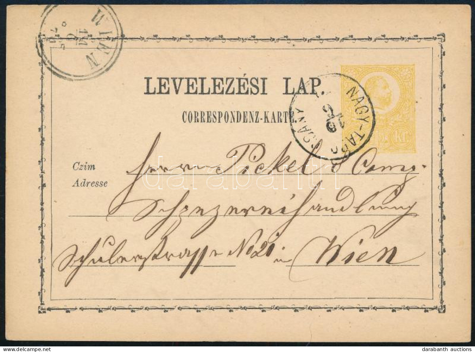 1871 2kr Díjjegyes Levelezőlap / PS-card "NAGY-TAPO(L)CSÁNY" - "WIEN" - Altri & Non Classificati