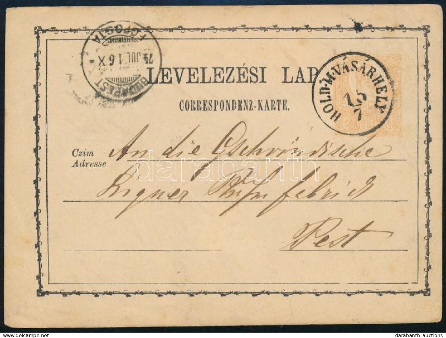 1874 2kr Díjjegyes Levelezőlap / PS-card "HOLD.M.VÁSÁRHELY" - Other & Unclassified