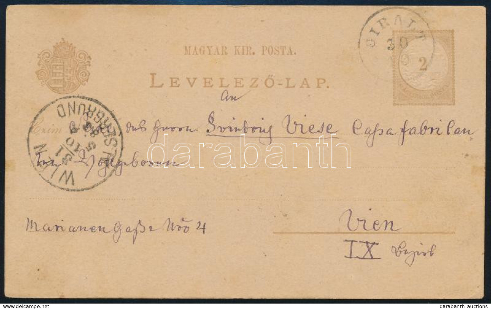 1883 2kr Díjjegyes Levelezőlap / PS-card "GIRÁLT" - Other & Unclassified