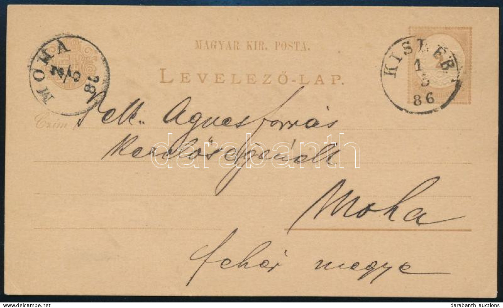 1886 2kr Díjjegyes Lap (Hodobay 18) "KISBÉR"-"MOHA" - Other & Unclassified