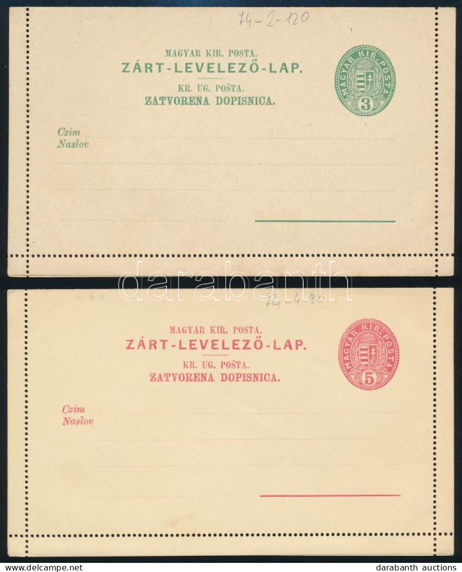 1886 3kr és 5kr Díjjegyes Zárt Levelezőlap, Használatlan / 3kr And 5kr PS-cover Card, Unused - Otros & Sin Clasificación