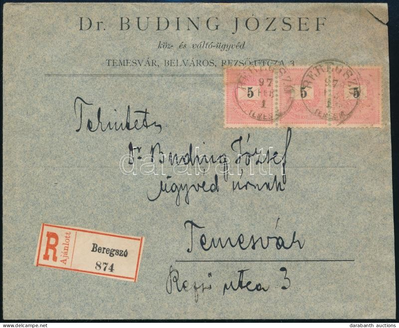 1897 3 X 5kr Ajánlott Levélen / 3 X 5kr On Registered Cover "BEREGSZÓ" - Temesvár - Sonstige & Ohne Zuordnung