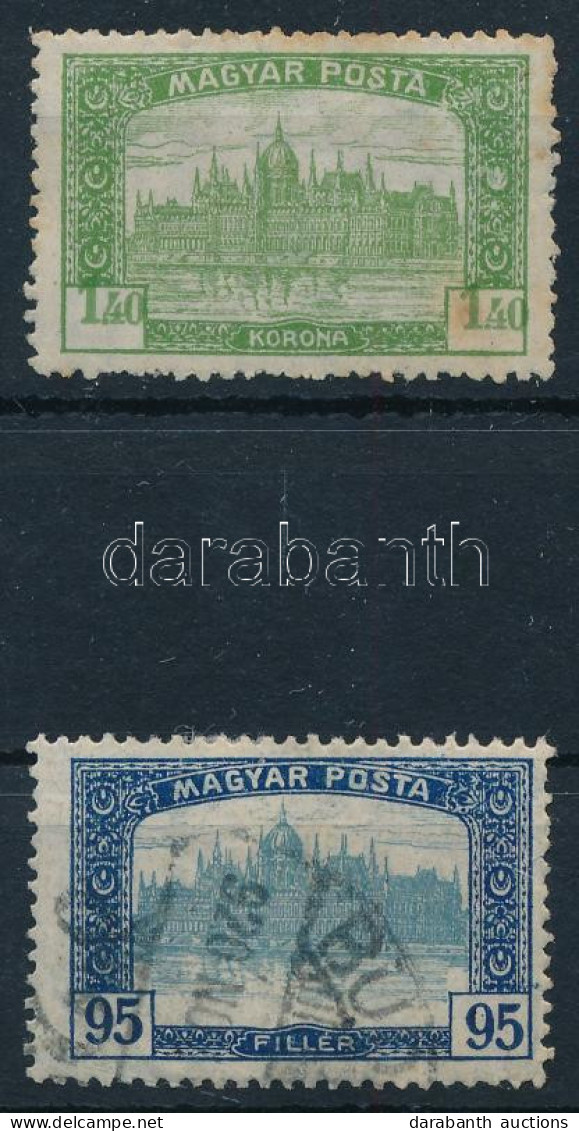 **, O 1919 Magyar Posta 95f Extrém Középrész Felcsúszással, 1,40K értékszám Felcsúszással (1,40K Rozsda Foltos / Stain) - Other & Unclassified