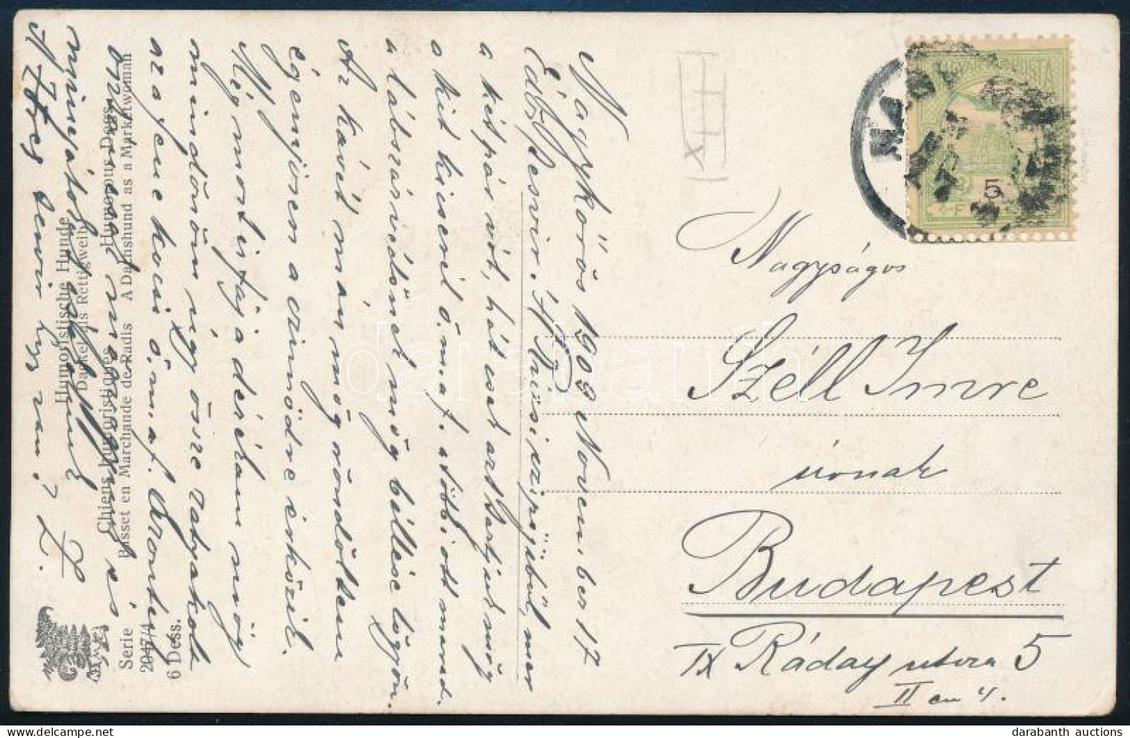 1909 Képeslap (kutyás) Turul 5f Füzetbélyeggel "NAGY-KŐRÖS" - Budapest - Other & Unclassified