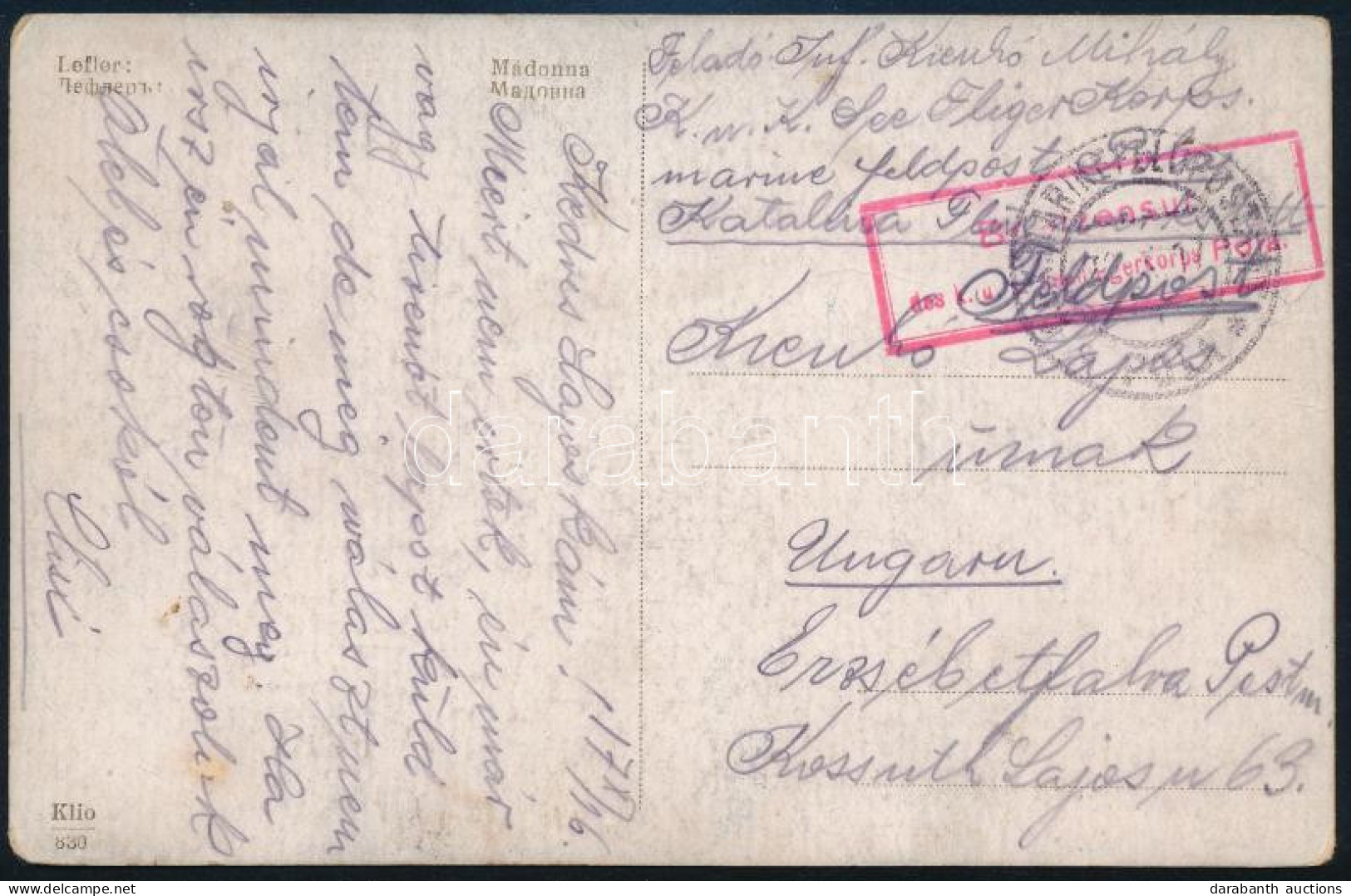1917 Képeslap / Postcard "Briefzensur Der K.u.k. Seefliegerkorps Pola" - Sonstige & Ohne Zuordnung