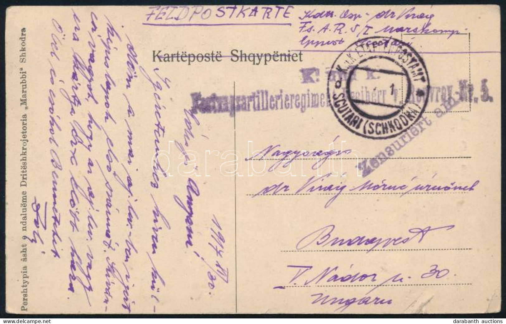 1917 Tábori Posta Képeslap / Field Postcard "Festungsartillerieregiment Freiherr V. Ronvroy Nr.5." + "EP SCUTARI (SCHKOD - Otros & Sin Clasificación