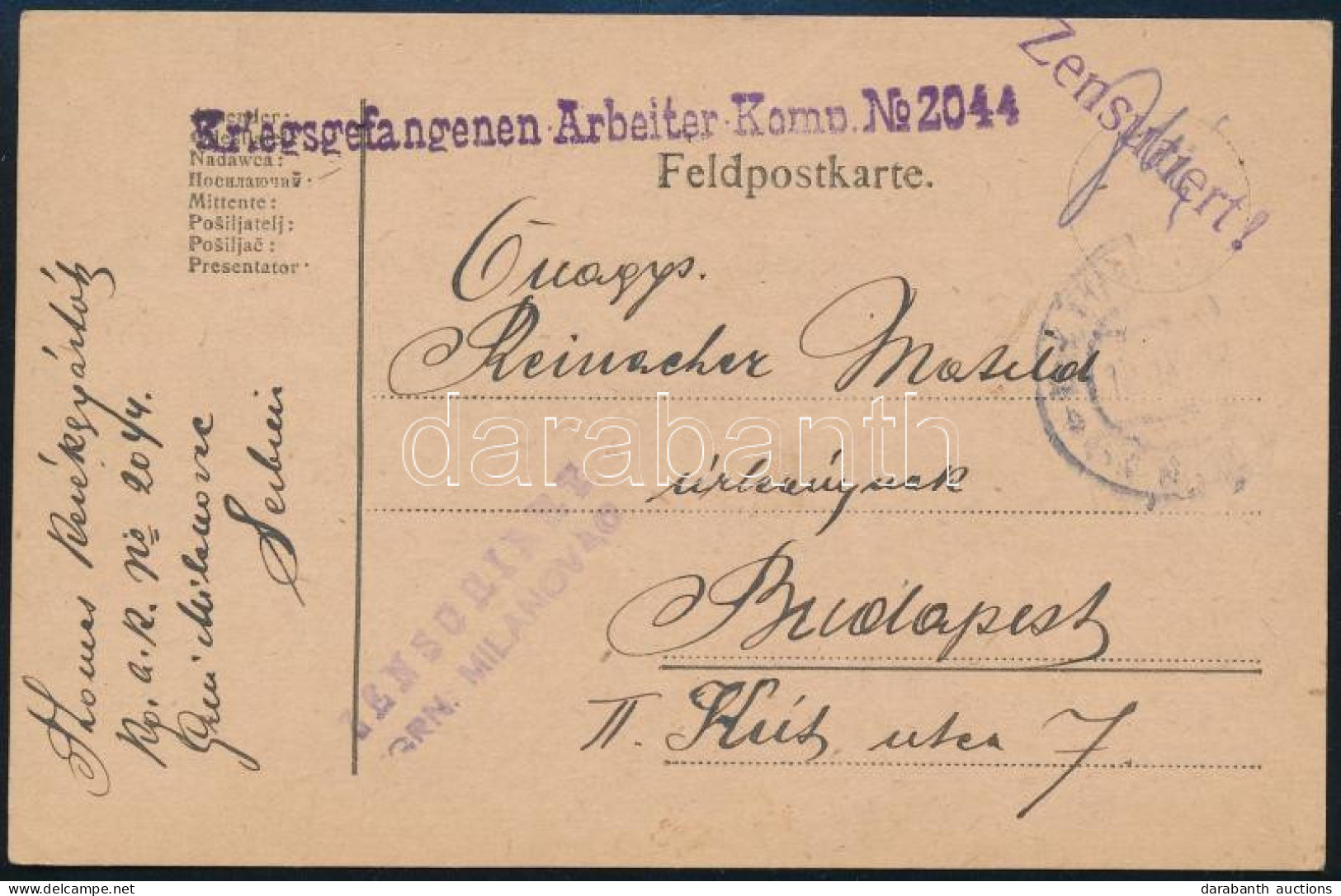 1918 Tábori Posta Levelezőlap "K.u.K. Kriegsgefangenen Arbeiter Komp. No 2044 " Cenzúrázva - Other & Unclassified