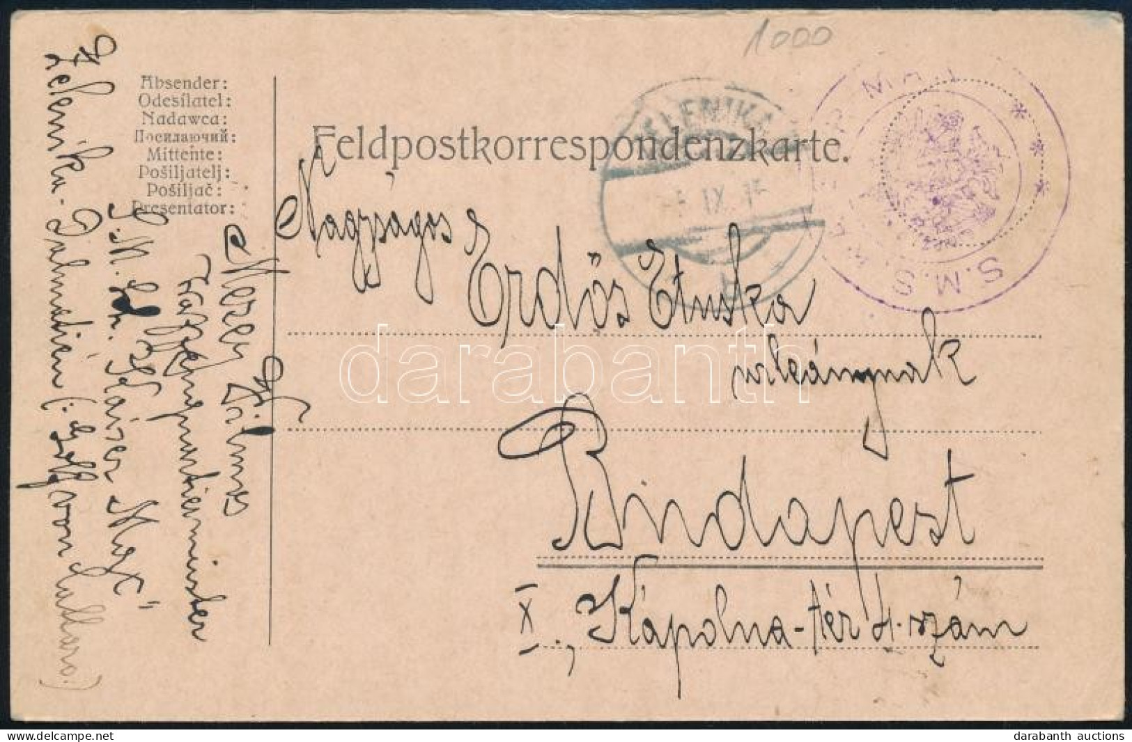 1915 Tábori Posta Levelezőlap / Navy Mail Postcard "S.M.S. KAISER MAX" + "ZELENIKA" - Altri & Non Classificati