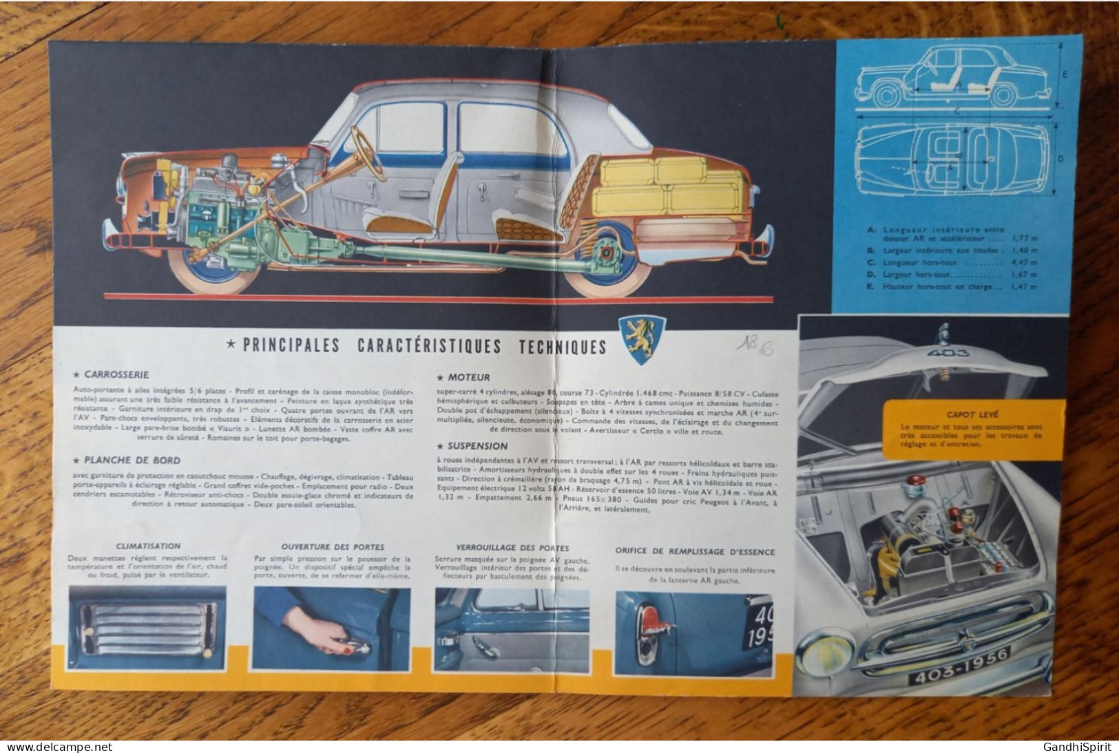 1956 Automobile Peugeot 403, Berline Luxe, Voiture, Plaquette Publicitaire - Auto's