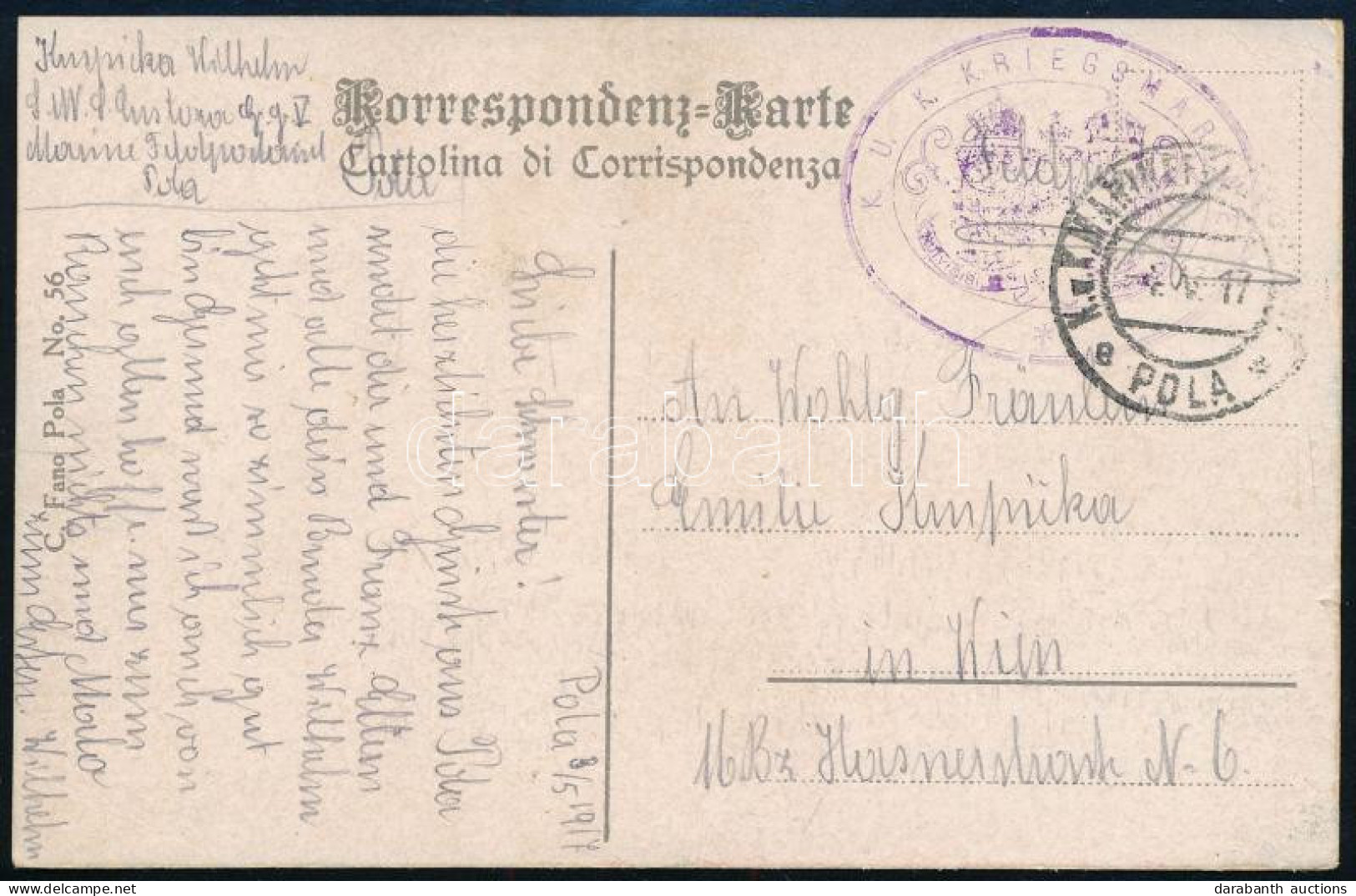 1917 Tábori Posta Képeslap Az S.M.S. Custoza Hajóról - Sonstige & Ohne Zuordnung