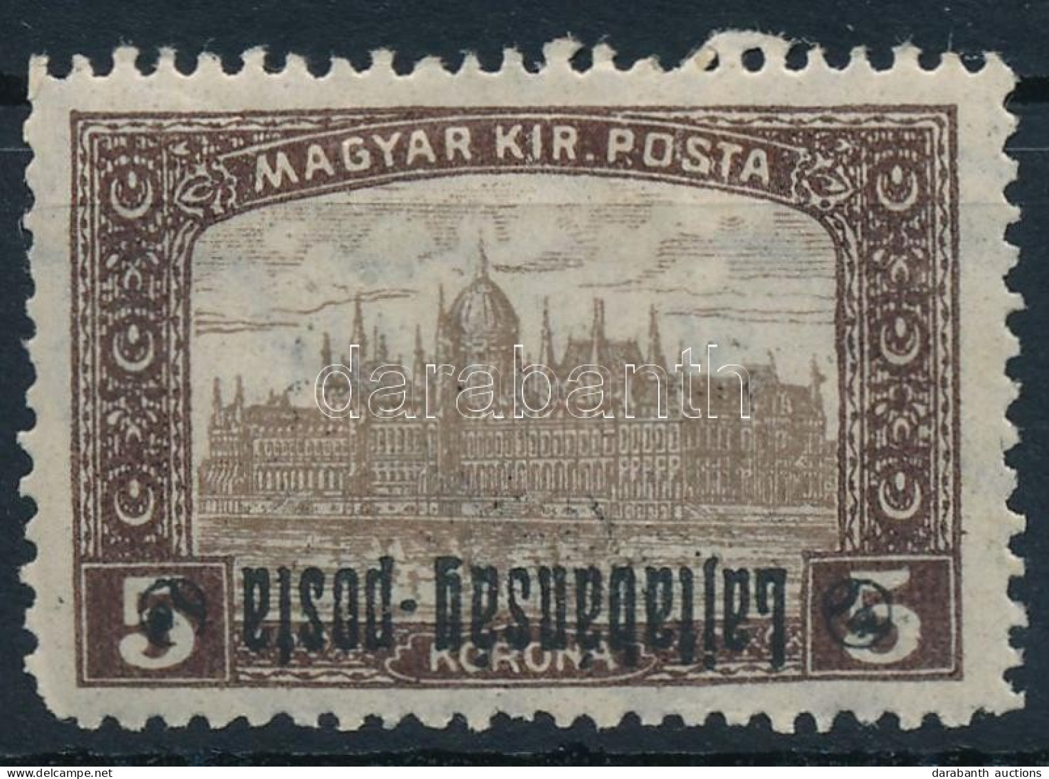 * Nyugat-Magyarország III. 1921 Parlament 5K Fordított Felülnyomással, Bodor Vizsgálójellel - Other & Unclassified