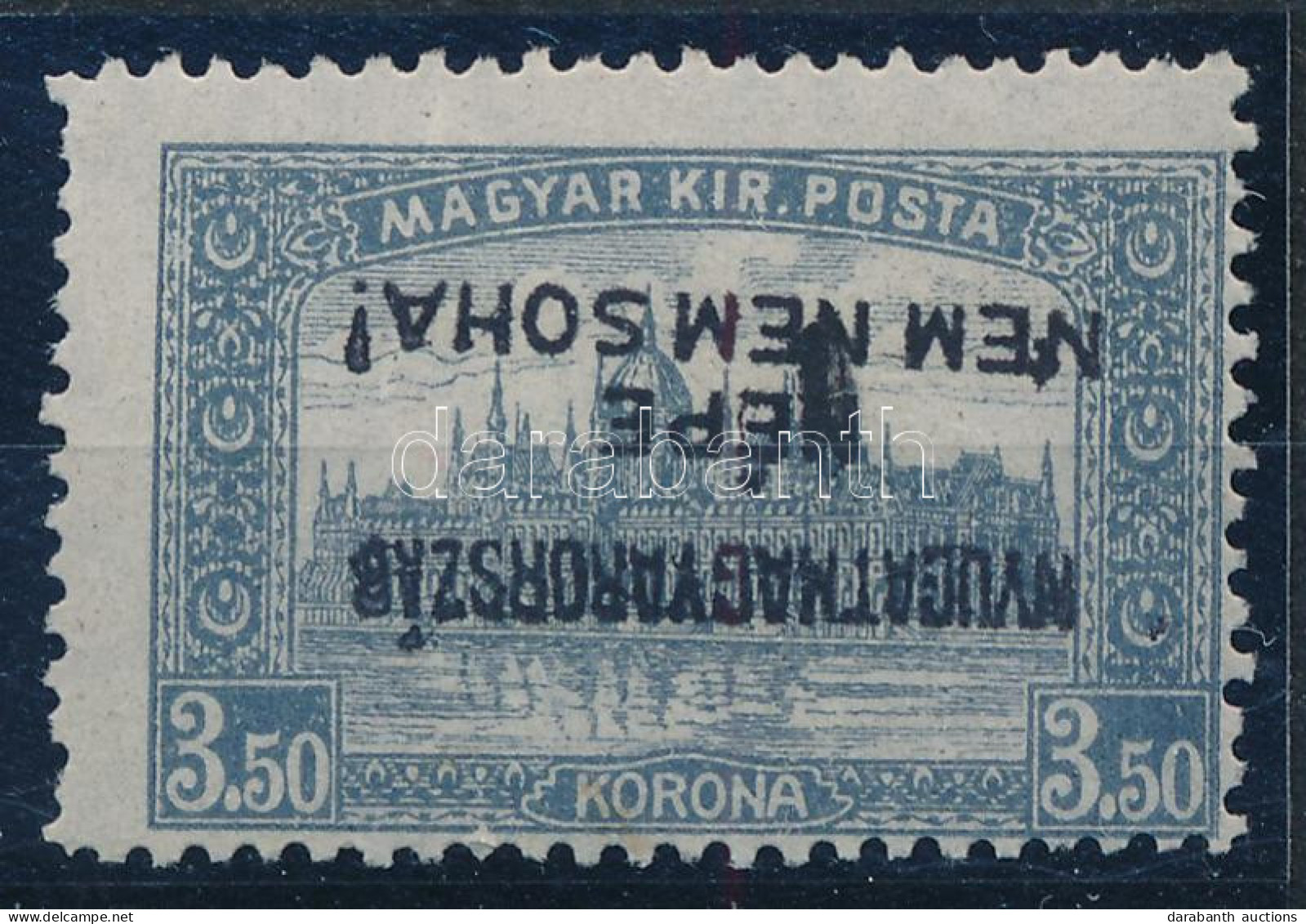 ** Nyugat-Magyarország IV. 1921 Parlament 3,50K Fordított Felülnyomattal, Bodor Vizsgálójellel - Otros & Sin Clasificación