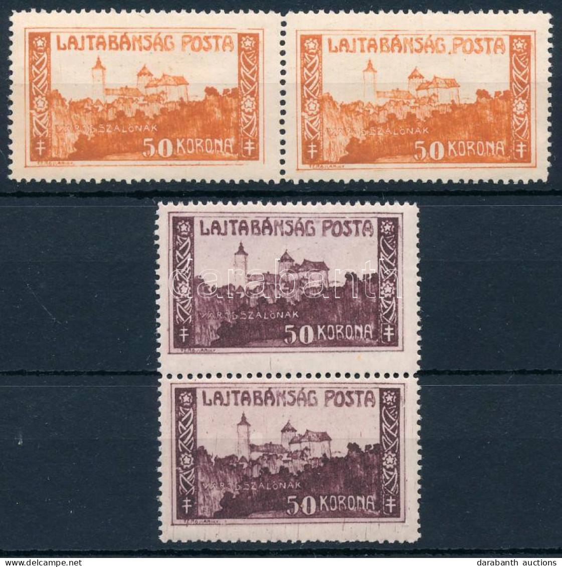 ** Nyugat-Magyarország VII. 1921 50K Pár Eltérő Narancssárga Színben + Sötétlila Támpéldány Lemezhibával, Bodor Vizsgáló - Otros & Sin Clasificación