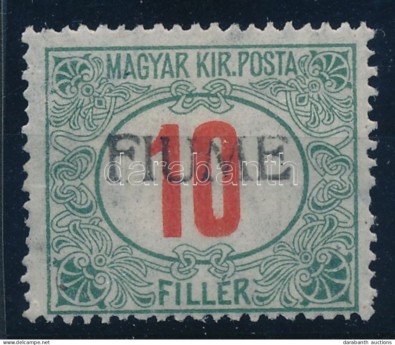 * Fiume 1918 Pirosszámú Portó 10f H II (kézi II-es) Felülnyomás (Sassone 8/II), Bodor Garanciajelzéssel (Sassone EUR 240 - Otros & Sin Clasificación