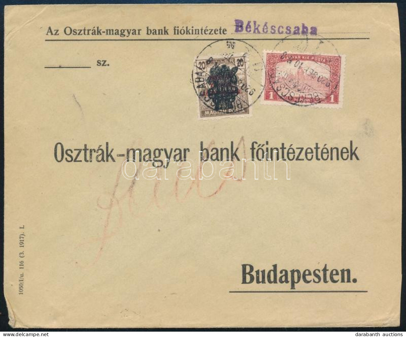 1920 Levél Búzakalász 20f és Parlament 1K Bélyeggel - Altri & Non Classificati