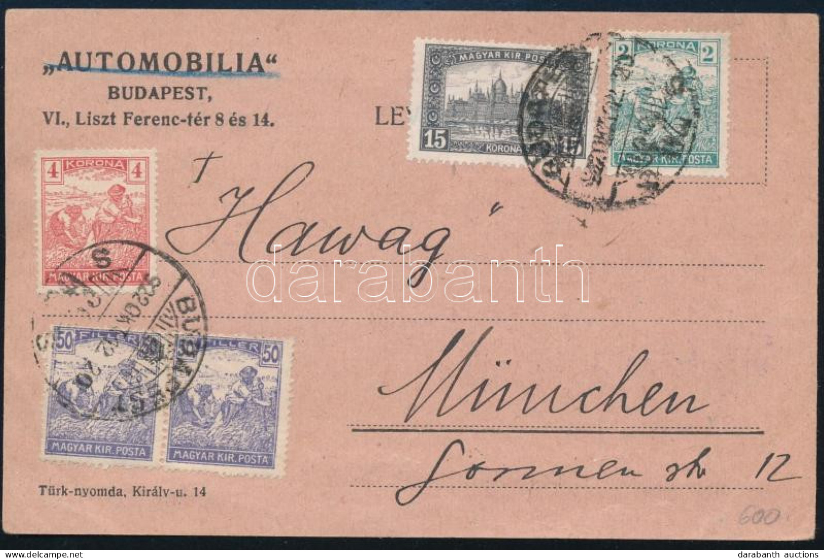 1922 Levelezőlap 5 Db Bélyeggel Münchenbe - Sonstige & Ohne Zuordnung