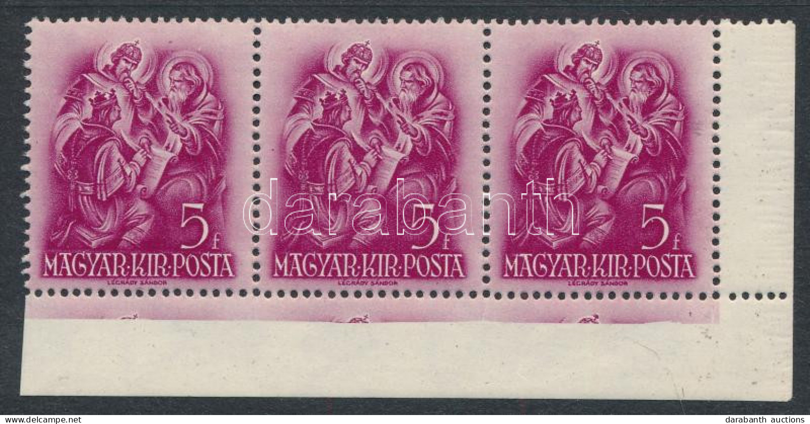 ** 1938 Szent István 5f ívsarki Hármascsík, Az ívszélen A Tartalék Sor Részletével - Altri & Non Classificati