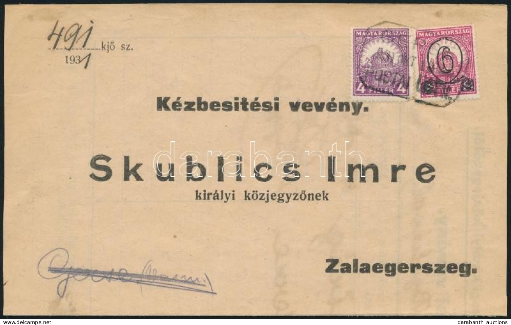 1931 Kézbesítési Vevény "GERSE" Postaügynökségi Bélyegzéssel - Sonstige & Ohne Zuordnung