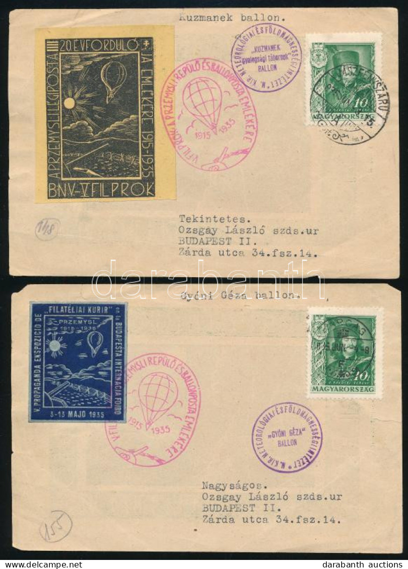 1935 2 Db Ballonposta Levelezőlap Alkalmi Bélyegzésekkel és Levélzárókkal - Otros & Sin Clasificación