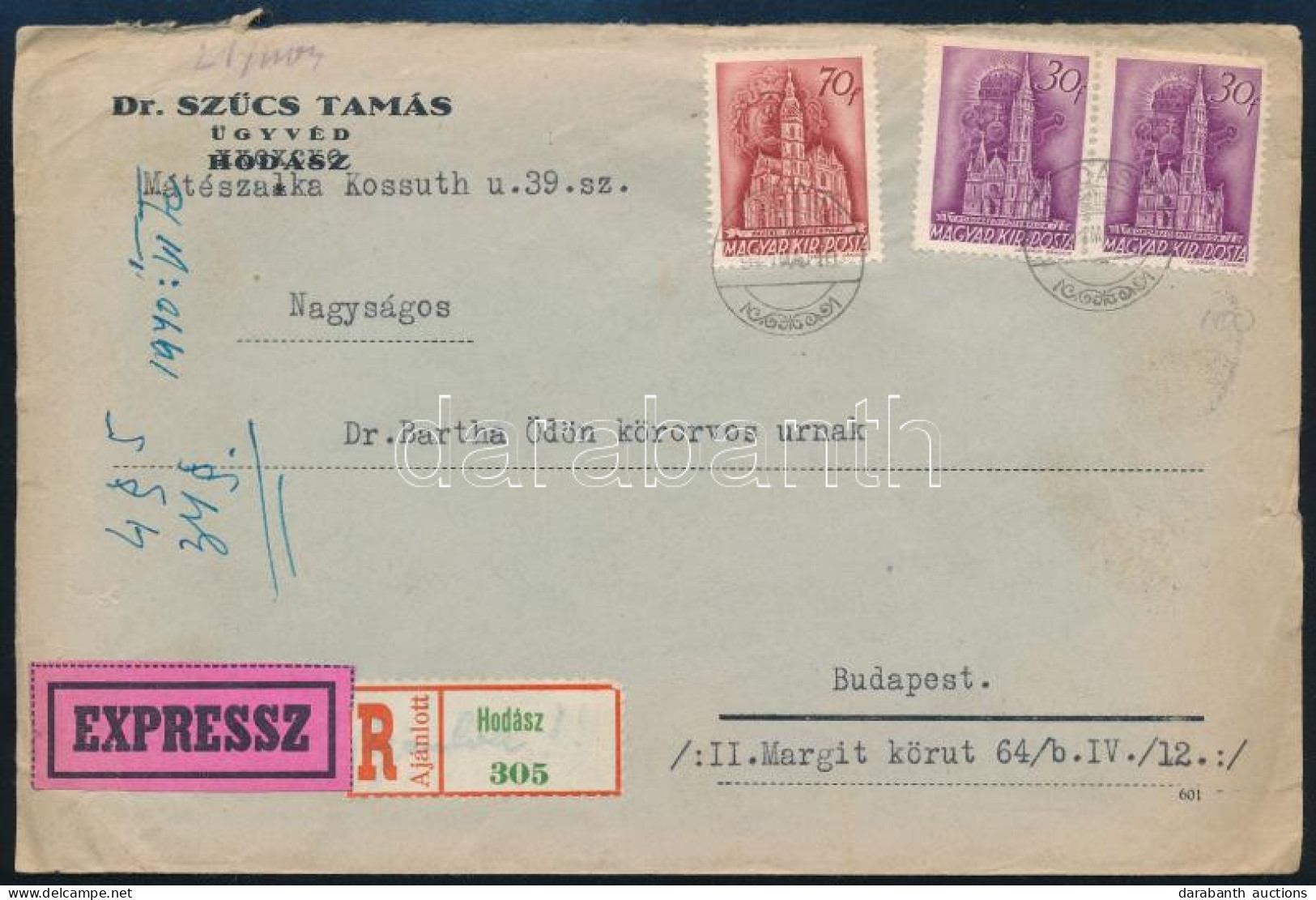 1941 Expressz Ajánlott Levél "HODÁSZ" - Other & Unclassified