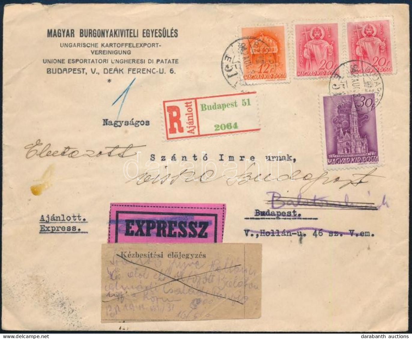 1942 Ajánlott Budapest Helyi Expressz Levél, Továbbítva Balatonalmádira, Onnan Visszaküldve Budapestre - Sonstige & Ohne Zuordnung