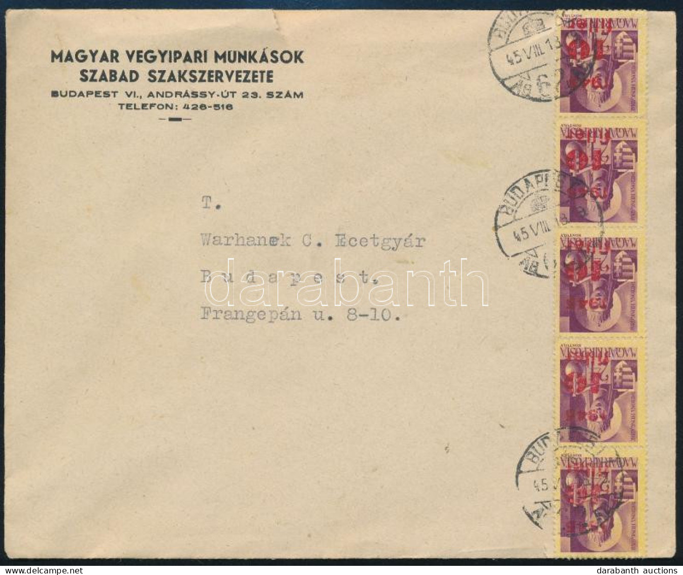 1945 (2. Díjszabás) Budapest Helyi Levél 5 Db Bélyeggel - Other & Unclassified