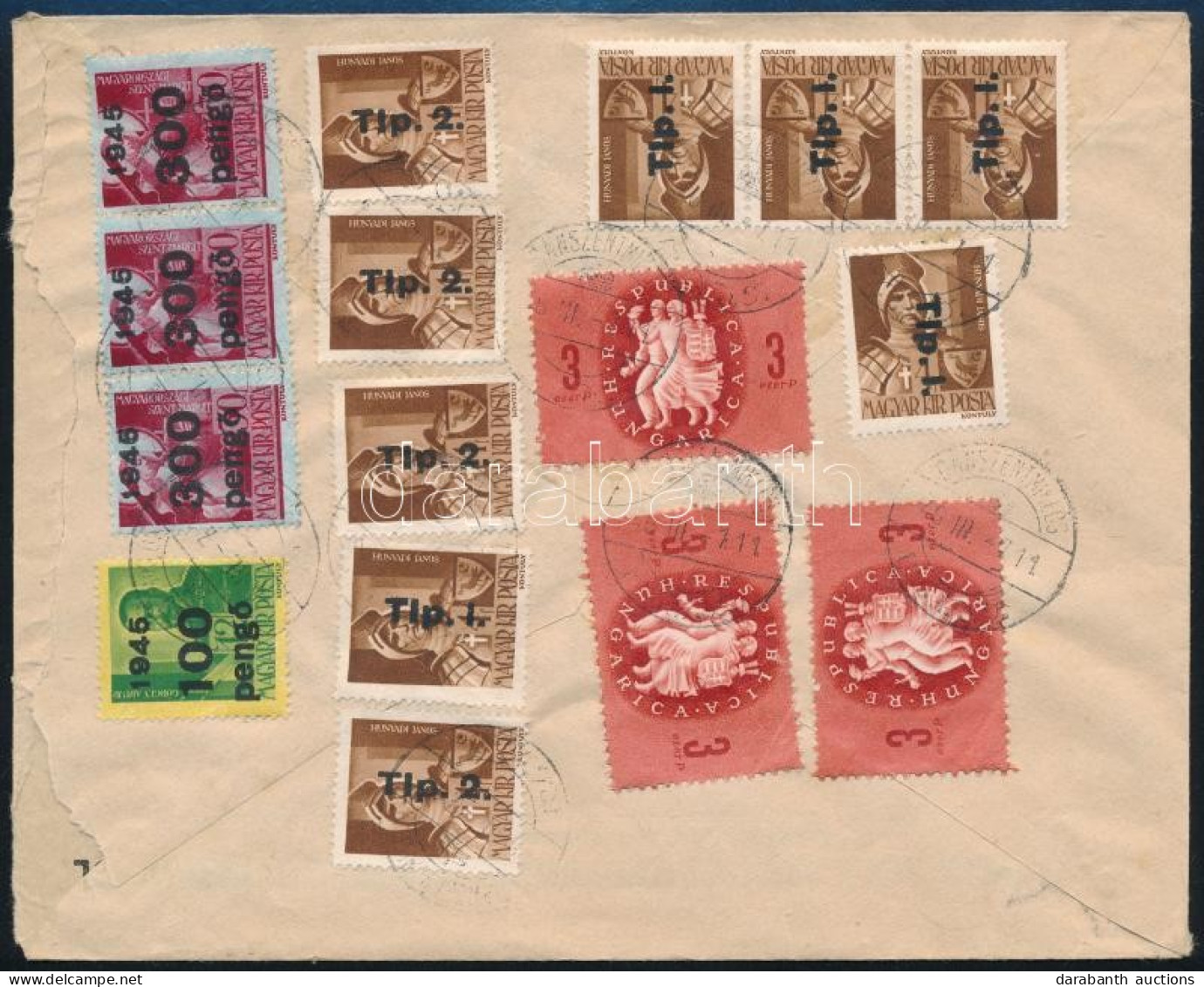 1946 (8. Díjszabás) Levél 16 Db Bélyeggel / Cover With 16 Stamps Franking "DÁNSZENTMIKLÓS" - Budapest - Sonstige & Ohne Zuordnung