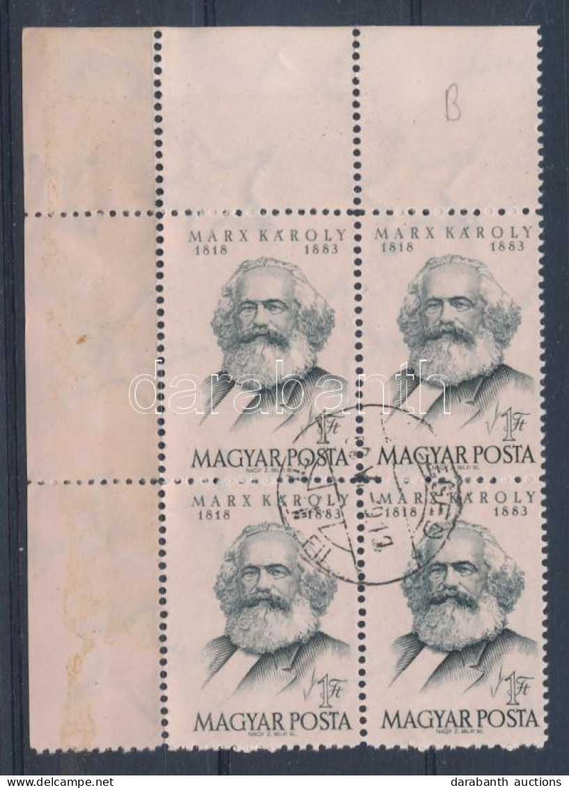 O 1953 Karl Marx ívsarki 4-es Tömb A Bal Oldali Függőleges Pár Jóval Szélesebbre Fogazva - Autres & Non Classés