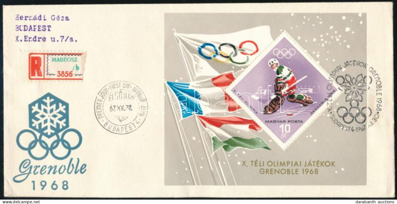 1967 Téli Olimpia (III.) Blokk Ajánlott FDC-n - Otros & Sin Clasificación