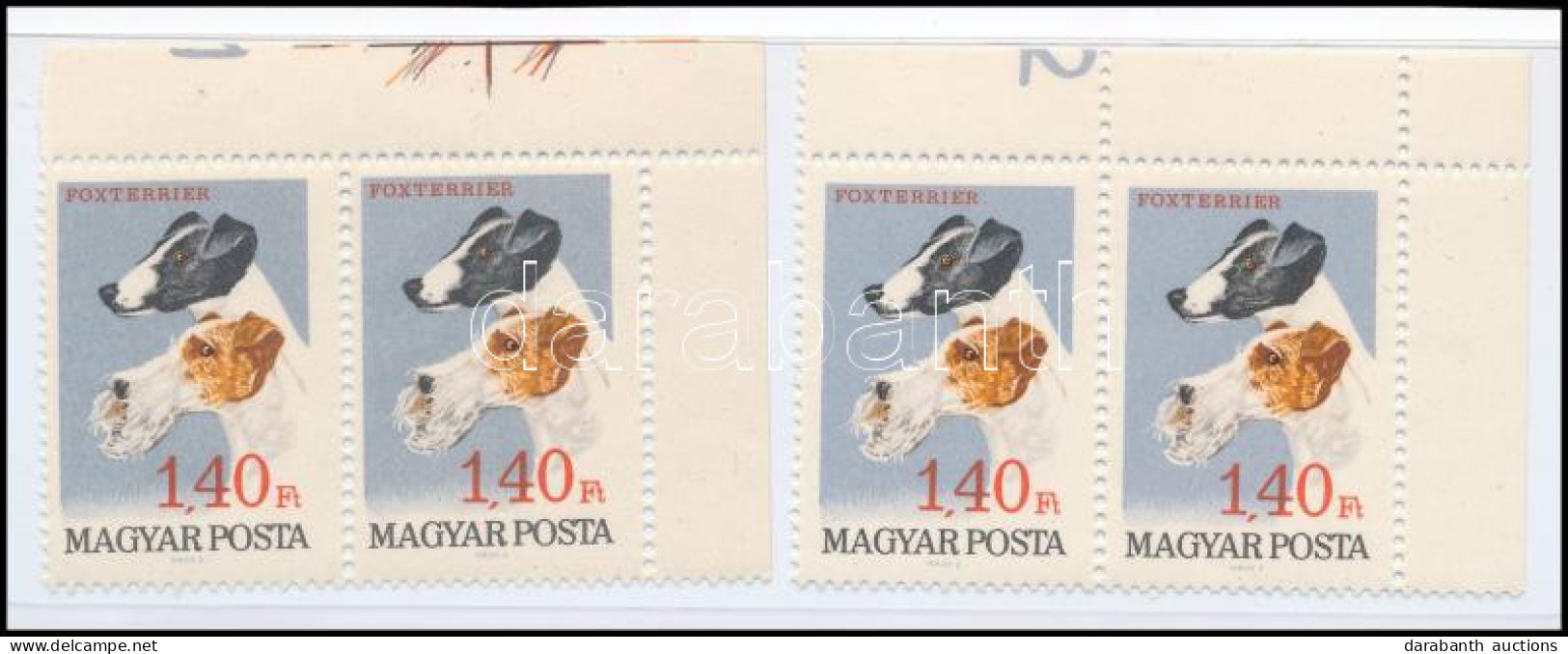 ** 1967 Magyarországi Kutyafajták 1,40Ft 2 Db ívsarki Párban, Az ívszélen 1-es és 2-es ívszéli Jelzéssel - Autres & Non Classés