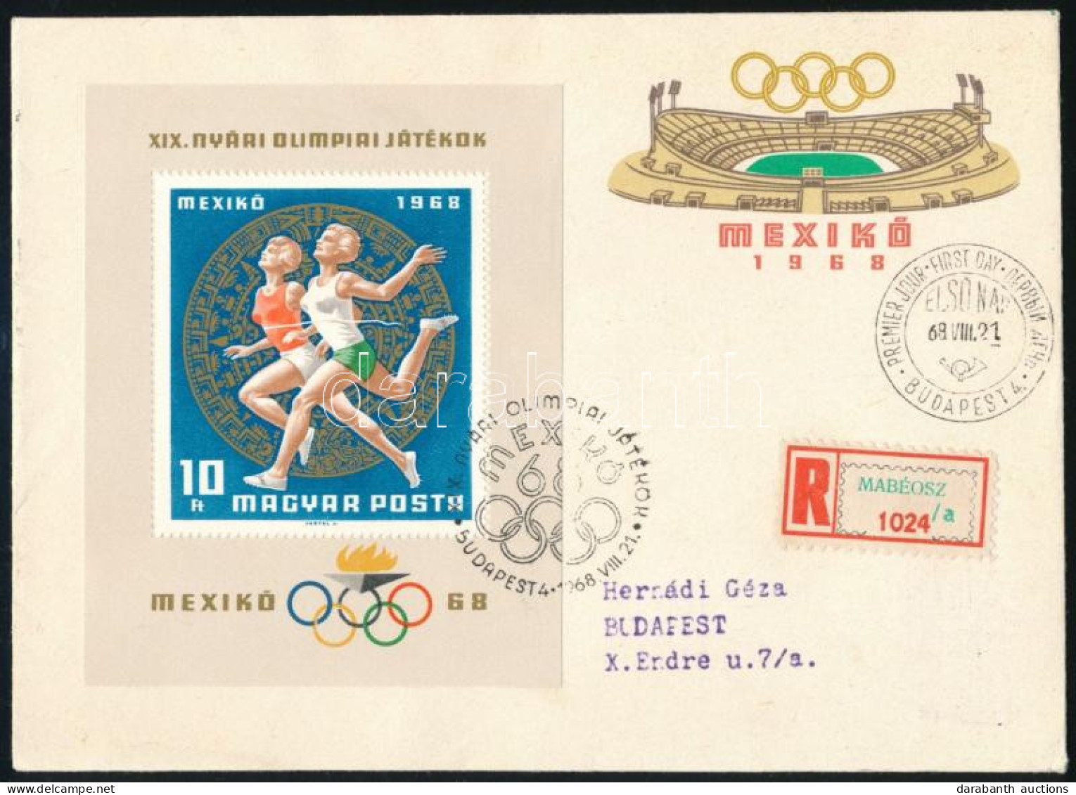 1968 Olimpia (III.) Blokk Ajánlott FDC-n - Sonstige & Ohne Zuordnung