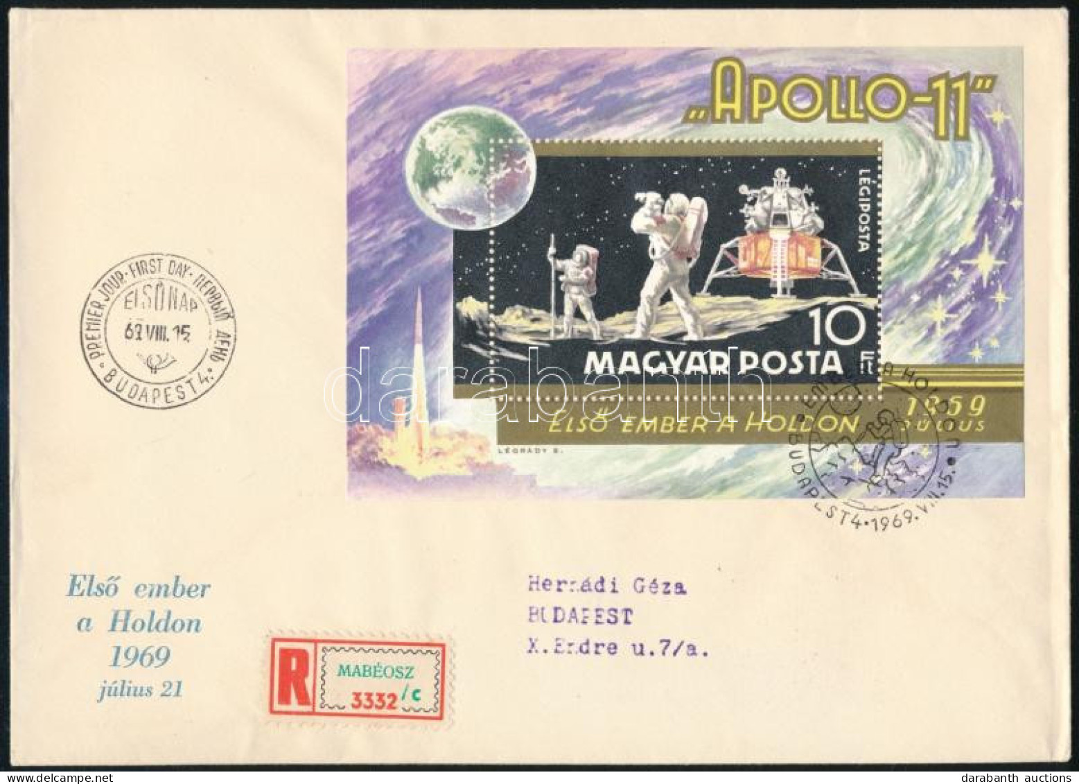 1969 Apollo-11 Blokk Ajánlott FDC-n - Other & Unclassified