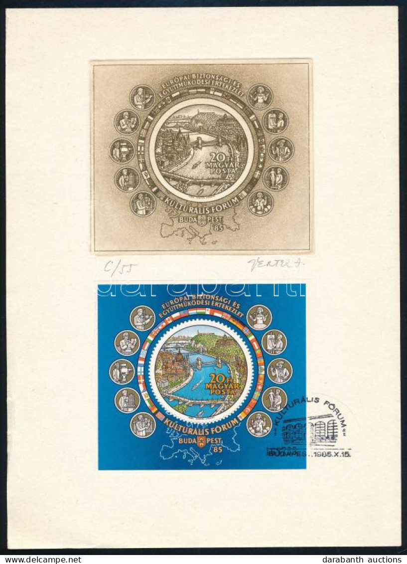 1985 Európai Biztonsági és Együttműködési Értekezlet (IX.) - Kulturális Fórum, Budapest Blokk + Eredeti Rézkarc A Tervez - Autres & Non Classés