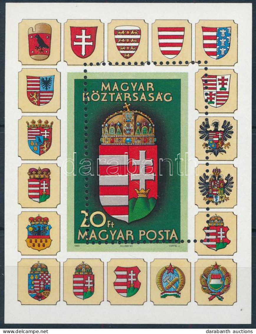 ** 1990 A Magyar Köztársaság Címere I. Blokk Elfogazva (8.000) - Autres & Non Classés