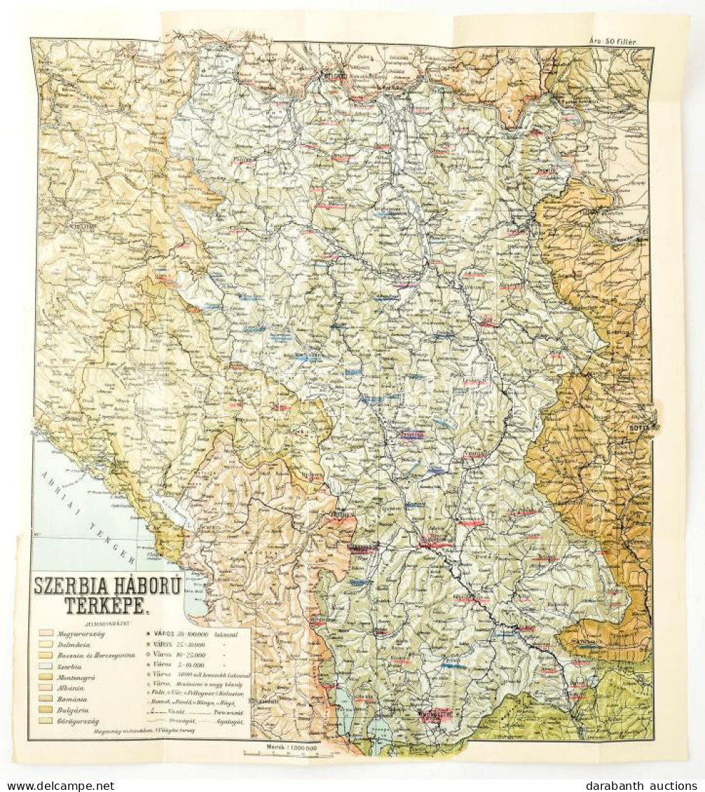 1915 Szerbia Háború Térképe (Balkán-háború), 1 : 1.000.000, Bp., Magyar Földrajzi Intézet Rt., 49x45 Cm - Otros & Sin Clasificación