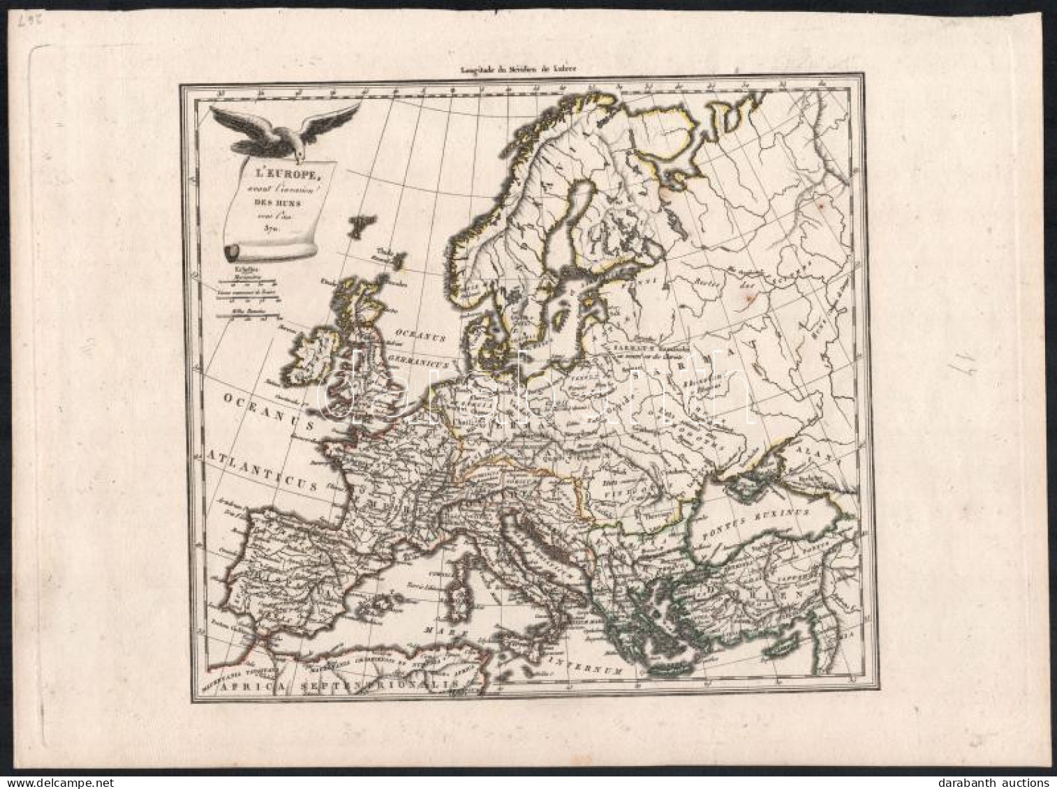 1812 L'Europe Avant L'invasion Des Huns [...], Színezett Réznyomat, 27×36 Cm - Otros & Sin Clasificación