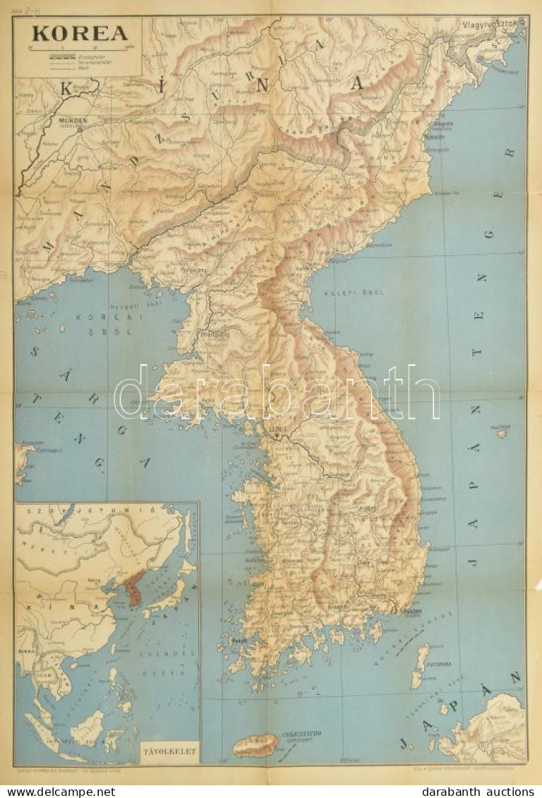 Cca 1945-1950 Korea Térképe. Bp., Szikra Könyvkiadó (Offset-ny.), Hajtva, Kisebb Szakadásokkal, 84x59 Cm / Map Of Korea, - Autres & Non Classés